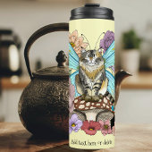 Tabby Fairy Kat Paddestoel Bloemen Thermosbeker