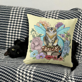Tabby Fairy kat Paddestoel Floral Kussen