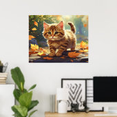 *~* Tabby Fall Leaves Kitten 5:4 Kitty Cat AP68 Poster (Thuiskantoor)