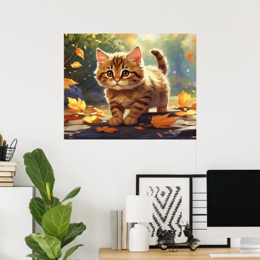 *~* Tabby Fall Leaves Kitten 5:4 Kitty Cat AP68 Poster (Thuiskantoor)