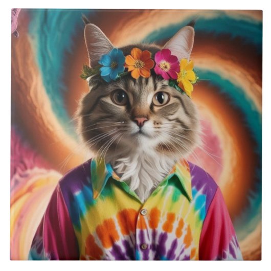 Tabby Flower Child Decoratieve Tegel Tegeltje (Voorkant)