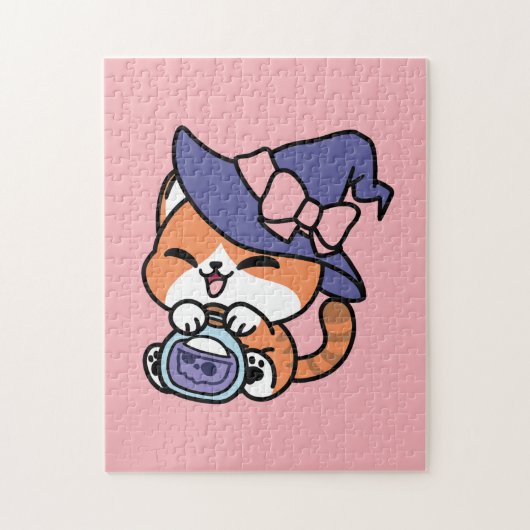 Tabby Heksenbrouwsel – Cute Halloween Kattendesign Legpuzzel (Verticaal)