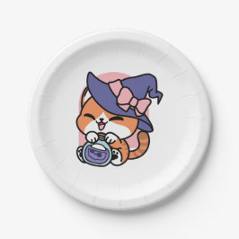 Tabby Heksenbrouwsel – Cute Halloween Kattendesign Papieren Bordje