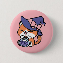 Tabby Heksenbrouwsel – Cute Halloween Kattendesign Ronde Button 5,7 Cm