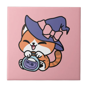 Tabby Heksenbrouwsel – Cute Halloween Kattendesign Tegeltje