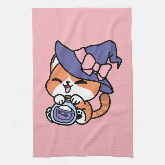Tabby Heksenbrouwsel – Cute Halloween Kattendesign Theedoek (Verticaal)