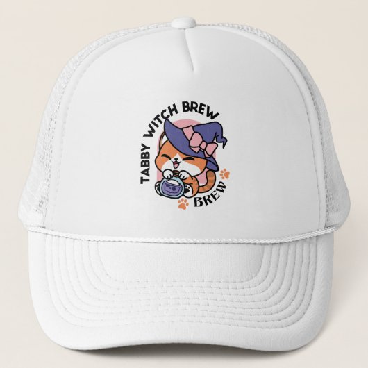 Tabby Heksenbrouwsel – Cute Halloween Kattendesign Trucker Pet (Voorkant)