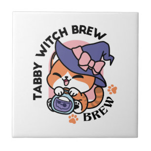 Tabby Heksenbrouwsel – Mooie Halloween Kattenontwe Tegeltje