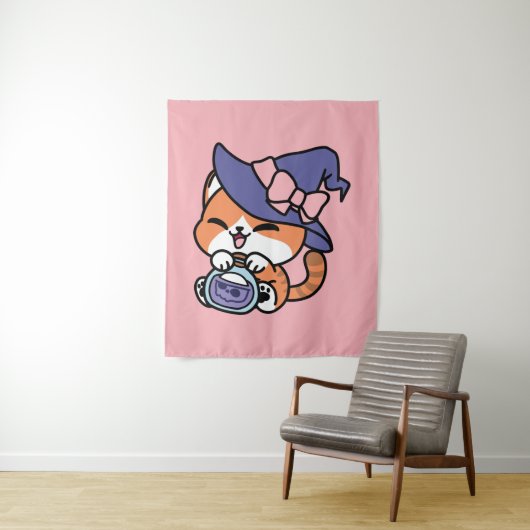 Tabby Heksenbrouwsel – Mooie Halloween Kattenontwe Wandkleed (In situ)
