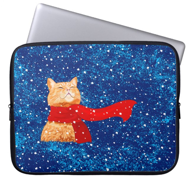 Tabby houdt van sneeuw laptop sleeve (Voorkant)