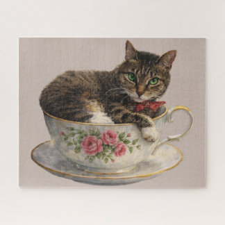 Tabby in een theekopje legpuzzel