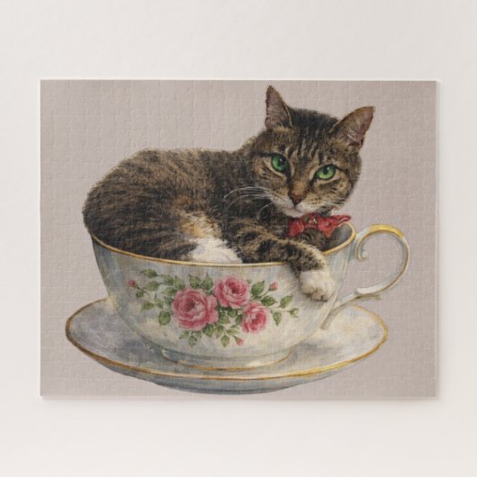 Tabby in een theekopje legpuzzel (Horizontaal)