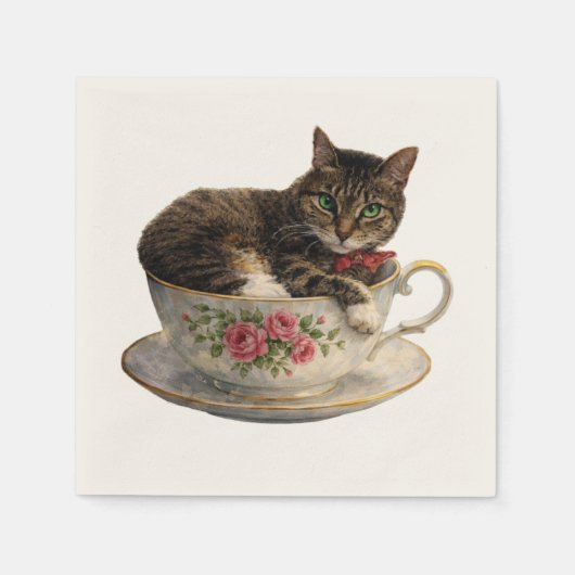 Tabby in een theekopje servet (Voorkant)