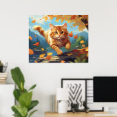 *~* Tabby Jump Fall Leaves Kitten 5:4 Cat AP68 Poster (Thuiskantoor)