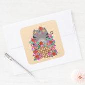 Tabby kat & bloemen vierkante sticker (Envelop)