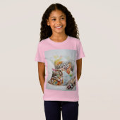 Tabby Kat Cat schattige waterverf roze Meisjes T S T-shirt (Voorkant volledig)