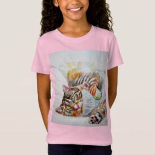 Tabby Kat Cat schattige waterverf roze Meisjes T S T-shirt