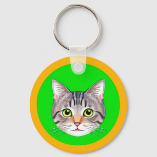 🐱 Tabby Kat Cirkel Frame Knuffel Dier Sleutelhang Sleutelhanger
