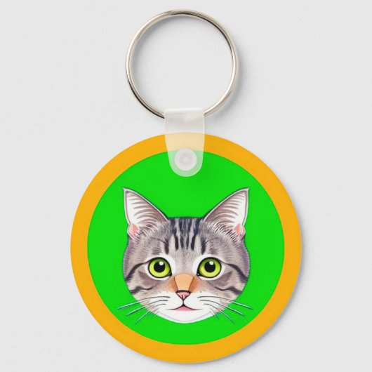 🐱 Tabby Kat Cirkel Frame Knuffel Dier Sleutelhang Sleutelhanger (Voorkant)