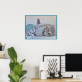 Tabby Kat Cute Grappige Actieve katten turquoise W Poster (Thuiskantoor)