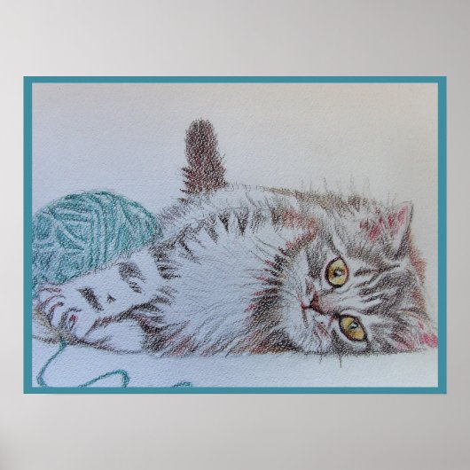 Tabby Kat Cute Grappige Actieve katten turquoise W Poster (Voorkant)