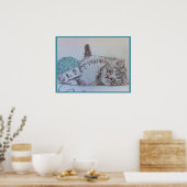 Tabby Kat Cute Grappige Actieve katten turquoise W Poster (Keuken)