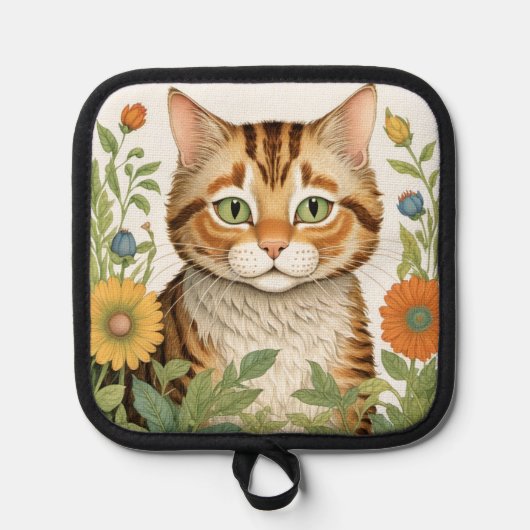 Tabby kat en bloemen pannenlap (Voorkant)