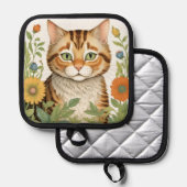 Tabby kat en bloemen pannenlap (Voorkant / Achterkant)