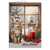 Tabby kat en kaarsen in de winter raam kerst (Voorkant)