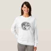 Tabby Kat Gezicht Zwart en Wit T-shirt (Voorkant volledig)