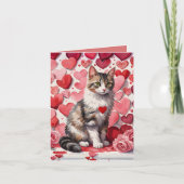 Tabby Kat & Hartjes Valentijnsdag Kaart (Voorkant)