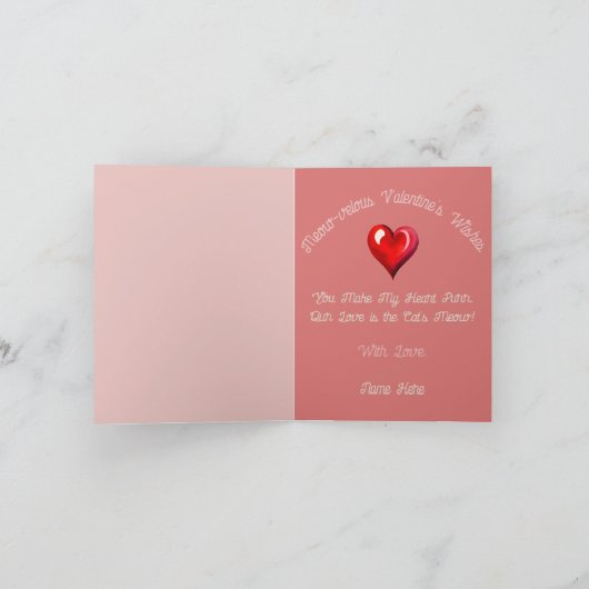 Tabby Kat & Hartjes Valentijnsdag Kaart (Binnen)