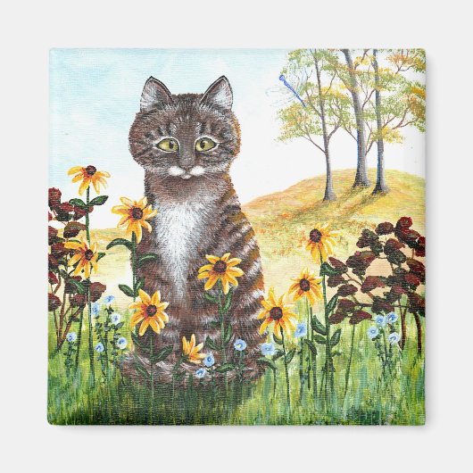 Tabby Kat Herfst Landschap Verlaat Creationarts Magneet (Voorkant)