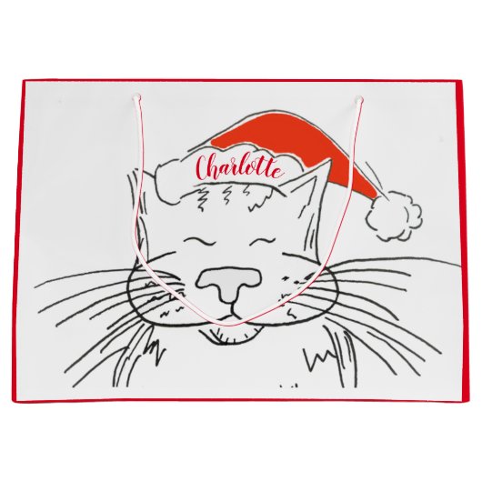 Tabby kat in Santa hoed Kerstmis Groot Cadeauzakje (Voorkant)