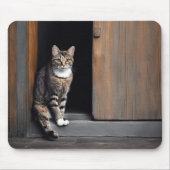 Tabby kat in Shed Doorway Muismat (Voorkant)