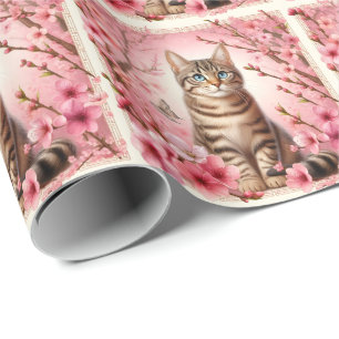 Tabby Kat Japanse Kersenbloesem Bloem Kitten Cadeaupapier