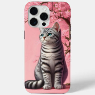 Tabby Kat Japanse Kersenbloesem Bloem Kitten iPhone 15 Pro Max Hoesje
