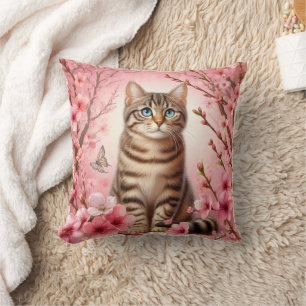 Tabby Kat Japanse Kersenbloesem Bloem Kitten Kussen