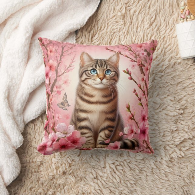 Tabby Kat Japanse Kersenbloesem Bloem Kitten Kussen (Deken)
