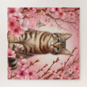 Tabby Kat Japanse Kersenbloesem Bloem Kitten Legpuzzel (Horizontaal)
