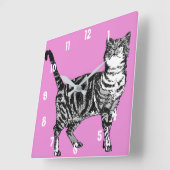 Tabby Kat Katten Kunst Dier Kinders Heet Roze Deco Vierkante Klok (Hoek)