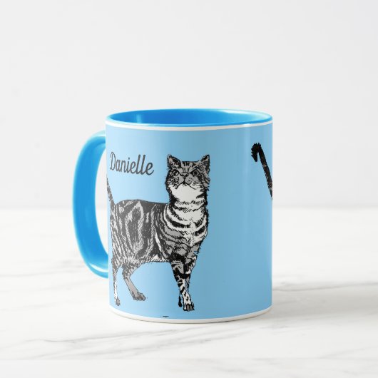 Tabby Kat Katten Licht Blauw Meisjes Naam Mok (Voorkant links)