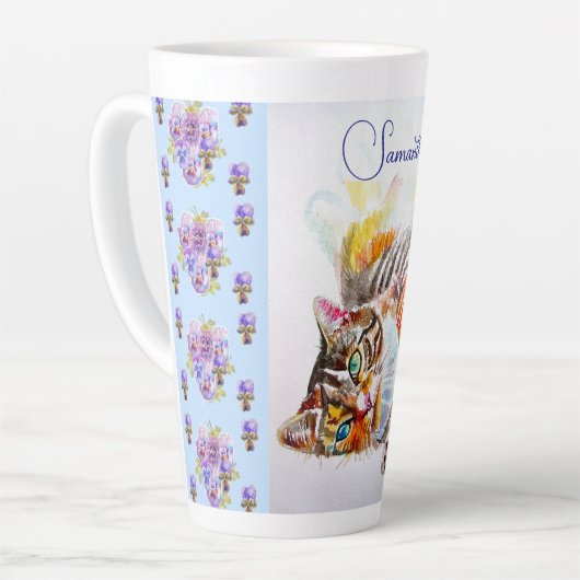 Tabby Kat Katten Waterverf Vrouwennaam Latte Mok (Linkerhoek)