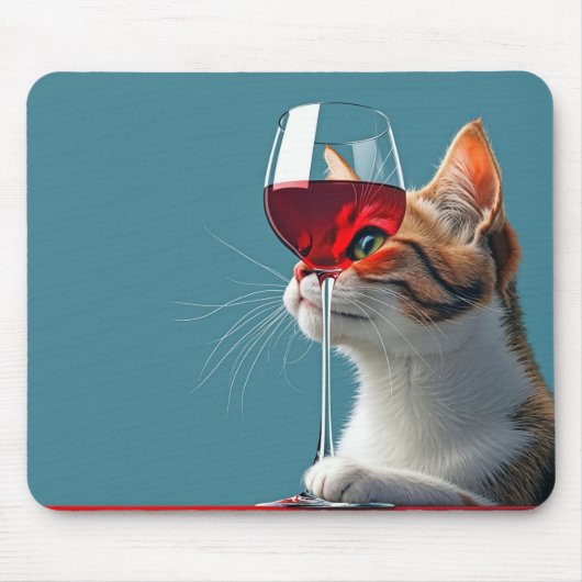 Tabby kat met glas rode wijn muismat (Voorkant)