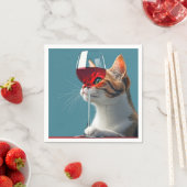 Tabby kat met glas rode wijn servet (Insitu)