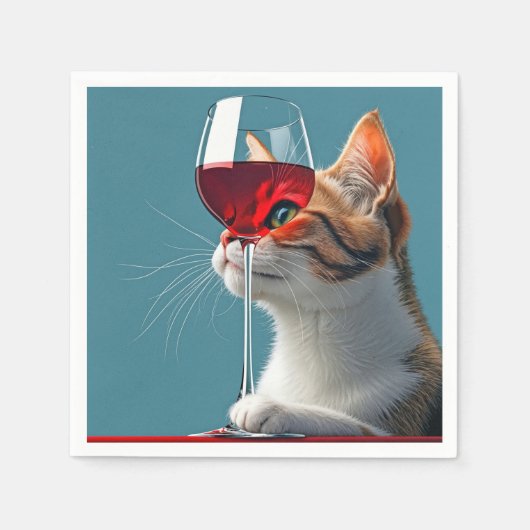 Tabby kat met glas rode wijn servet (Voorkant)