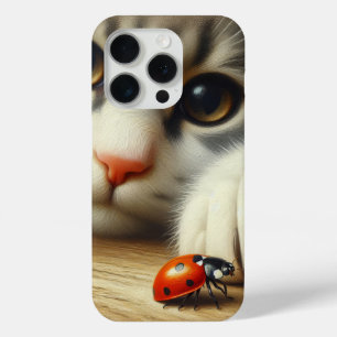 Tabby kat met lieveheersbeestje iPhone 15 pro case