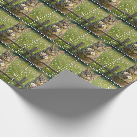 Tabby kat met wilde bloem boeket cadeaupapier (Hoek)