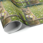 Tabby kat met wilde bloem boeket cadeaupapier (Rol Hoek)