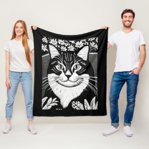 Tabby kat omringd met bloemen fleece deken